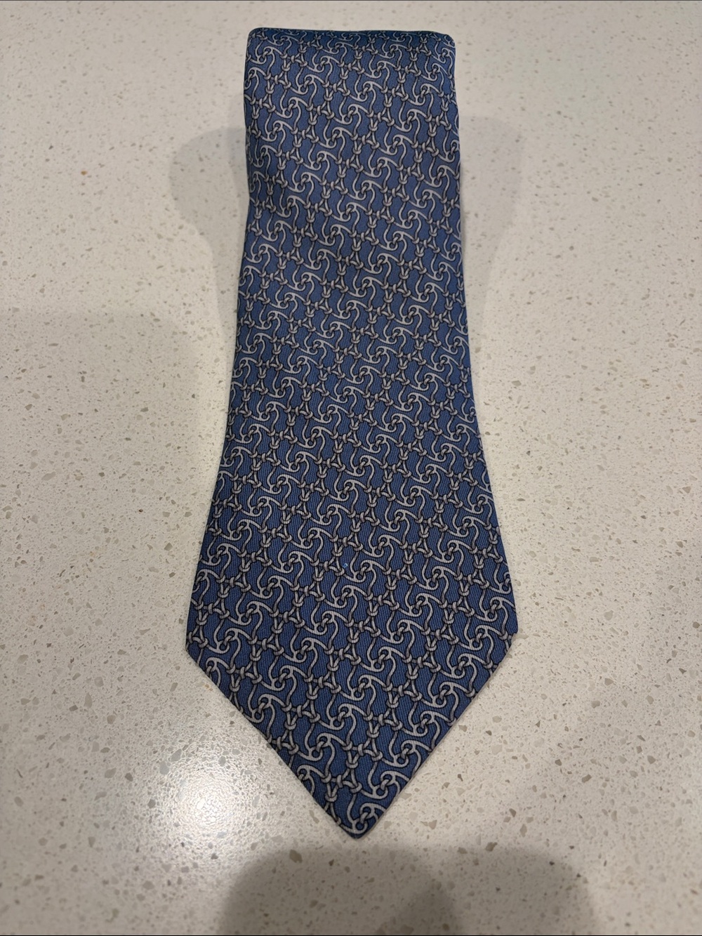 Hermes Blue Interlocking Pattern Silk Tie